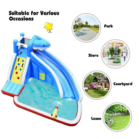 Inflatable Shark Bounce House with Water Slide and Climbing Wall without Blower