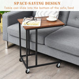 Industrial Side Table with Rolling Wheels for Bedroom