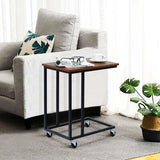 Industrial Side Table with Rolling Wheels for Bedroom
