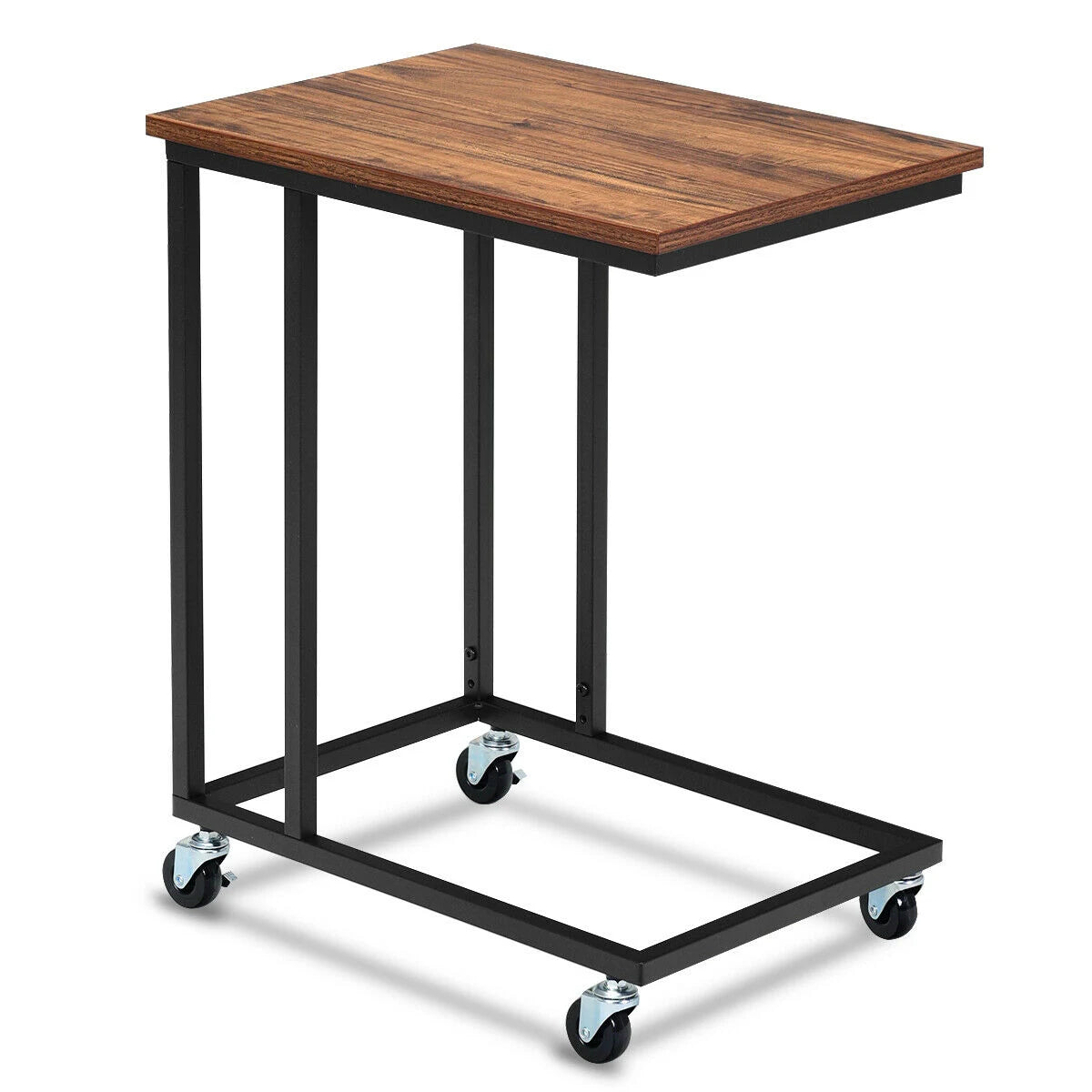 Industrial Side Table with Rolling Wheels for Bedroom