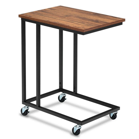 Industrial Side Table with Rolling Wheels for Bedroom