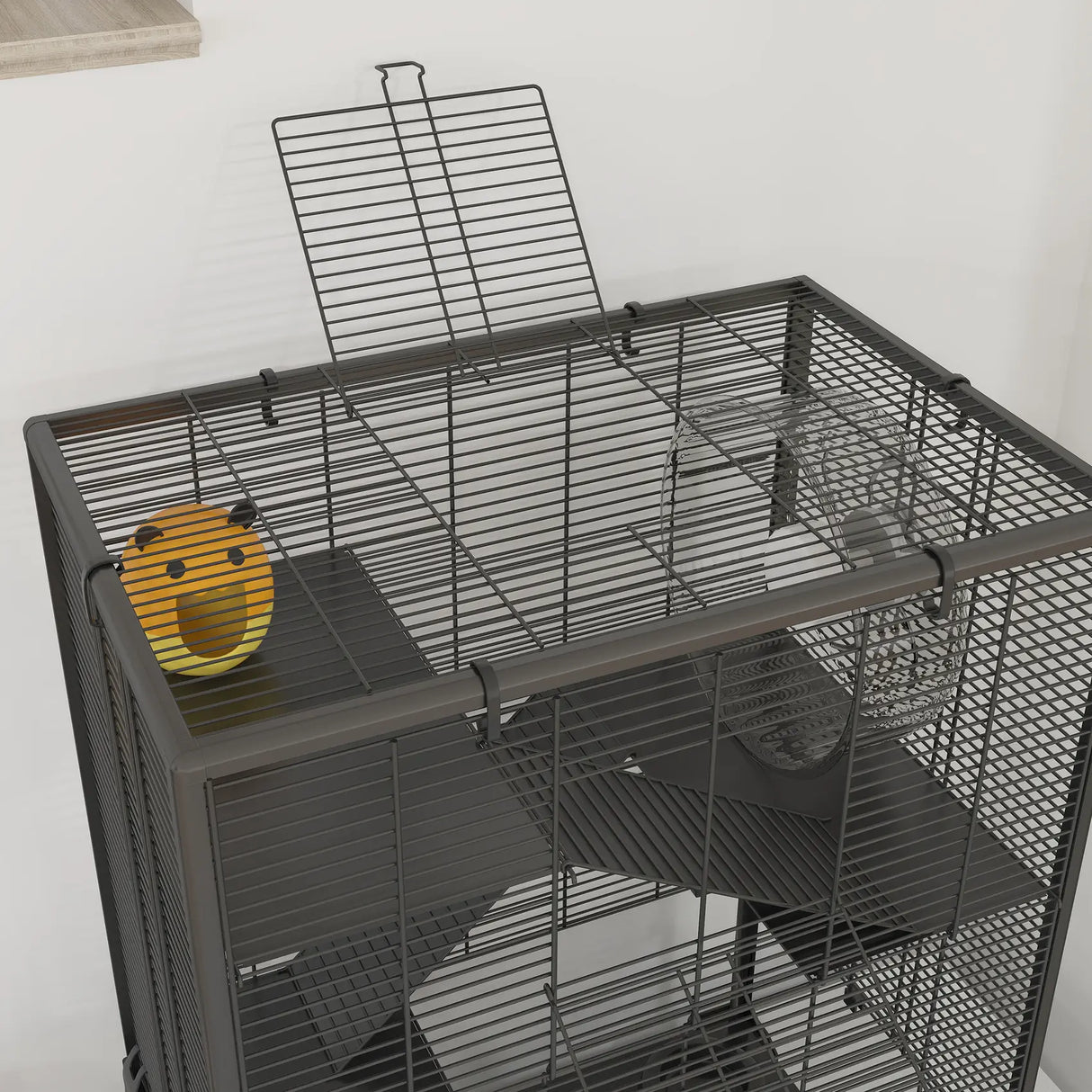 PawHut Four-Tier Hamster Cage with Deep Tempered Glass Bottom, Hut, Running Wheel, Food Dish, Water Bottle, 60 x 40 x 80cm