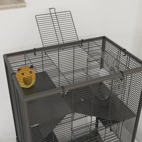 PawHut Four-Tier Hamster Cage with Deep Tempered Glass Bottom, Hut, Running Wheel, Food Dish, Water Bottle, 60 x 40 x 80cm