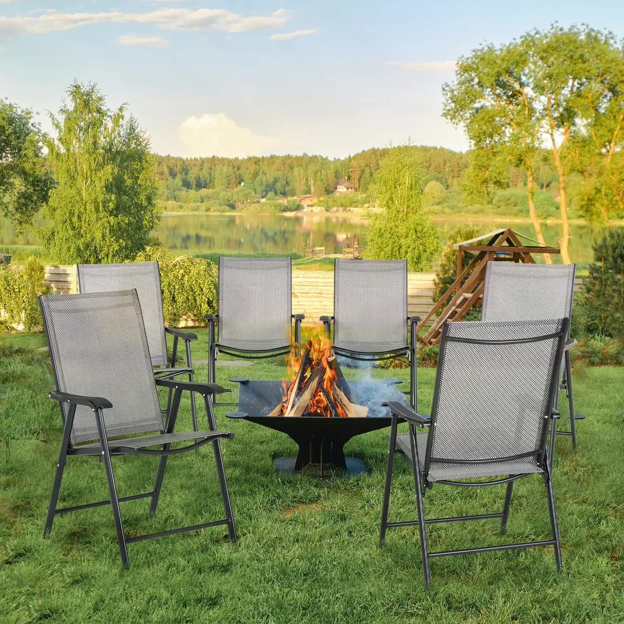 Outsunny Set of Six Folding Garden Chairs - Grey