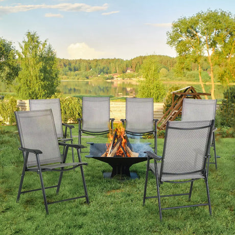Outsunny Set of Six Folding Garden Chairs - Grey