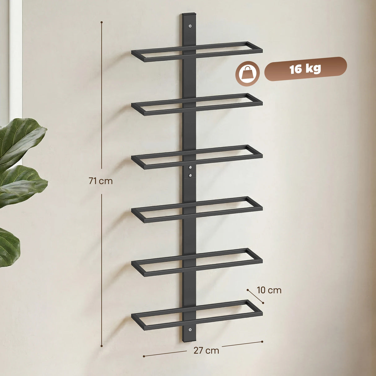 HOMCOM Wall Mounted Wine Rack, 6 Tier Metal Wine Display Rack, Storage Holder for Kitchen, Black