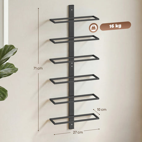 HOMCOM Wall Mounted Wine Rack, 6 Tier Metal Wine Display Rack, Storage Holder for Kitchen, Black