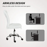 HOMCOM Plush Office Desk Chair, Modern Armless Swivel Vanity Chair with Adjustable Height for Home Office, Bedroom, Living Room, White