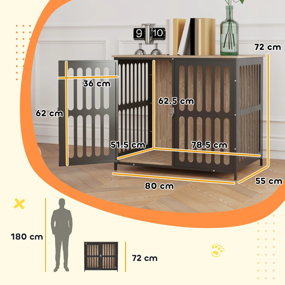 PawHut Dog Crate Furniture with Anti-Chew Resistant Mesh, Anti-Escape Single Door, for Medium Dogs, 80 x 55 x 72 cm