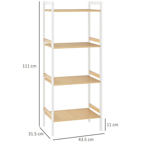 HOMCOM Four-Tier Bamboo Adjustable Shelf Storage Unit