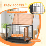 PawHut Heavy Duty Dog Crate on Wheels w/ Bowl Holder, Removable Tray, Openable Top, Detachable Door, for L, XL Dogs