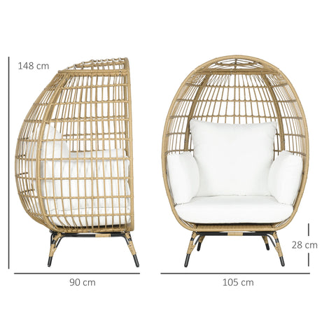 Outsunny Rattan Egg Chair with Cushions and Pillows, Khaki