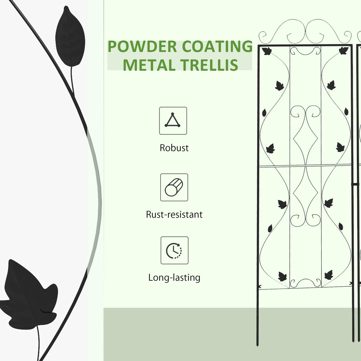 Outsunny Metal Trellis Set of 2, Garden Trellis for Climbing Plants Support Frames, Leaf Design