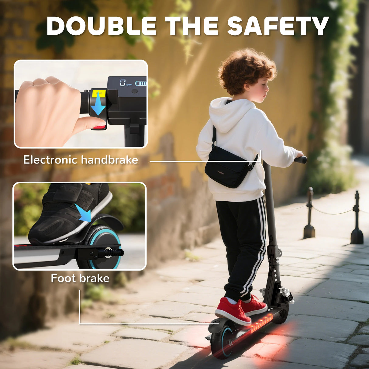 SPORTNOW Folding Electric Scooter for Kids, with Dual Brakes, Front Suspension, LED Colourful Lights, Black