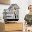 PawHut Metal Bird Cage for Finch, Canary w/ Food Containers, Swing Ring, Tray, Handle, 39 x 33 x 47cm