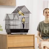 PawHut Metal Bird Cage for Finch, Canary w/ Food Containers, Swing Ring, Tray, Handle, 39 x 33 x 47cm