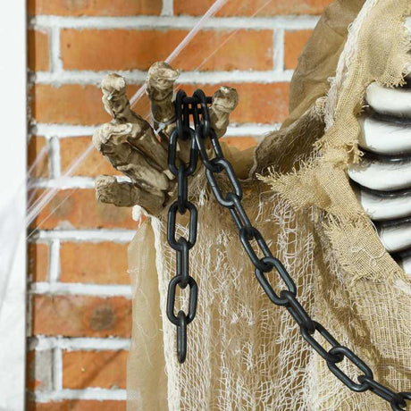 HOMCOM 6' Hanging Skeleton Ghost Halloween Animatronic, with Glowing Eyes and Chest