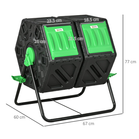 Outsunny 130L Double Chamber Composter - Black