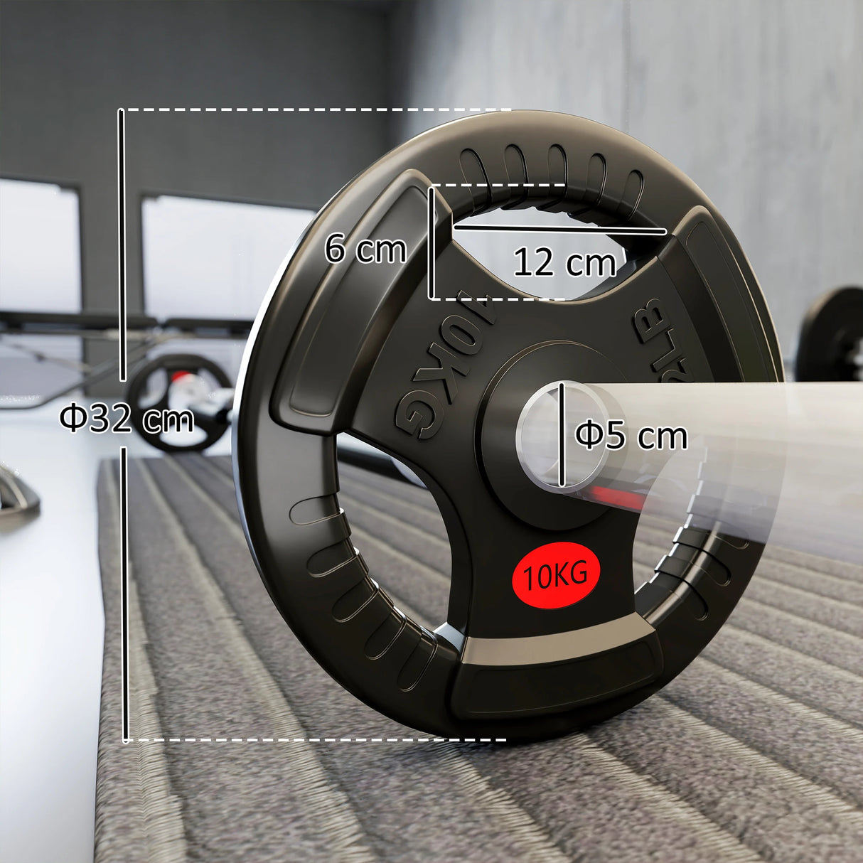 SPORTNOW Olympic Weight Plates, 2"/5cm Weight Disc Pair with Tri-Grips, 2 x 10kg Dumbbell Plates for Weightlifting and Strength Training Home Gym Fitness Workout, Black