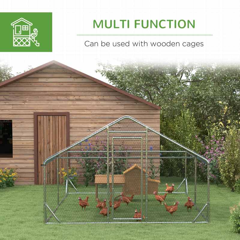 PawHut Walk-In Chicken Run, Hen House, with Roof, for Ducks, Chickens, Rabbits