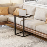 HOMCOM C-Shaped Side Table, Bedside Table with Metal Frame, Accent Sofa Couch Table for Living room, Bedroom, Brown and Black