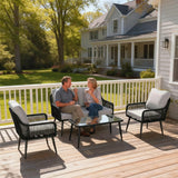 Outsunny Rattan Garden Furniture Set, 4 Piece Outdoor Patio Furniture with Tempered Glass Table and Chairs, Indoor Balcony Conservatory Set