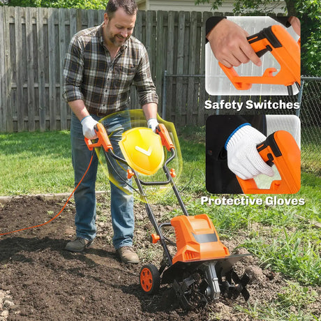 Outsunny 1500W Electric Garden Tiller w/Foldable Handle, 40cm Working Width, 20cm Tilling Depth, 6 Blades, 2 Adjustable Wheels