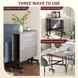 HOMCOM Six-Seater Drop-Leaf Dining Table, with Wheels - Grey Wood-Effect