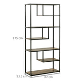 HOMCOM 6 Tier Bookcase, Industrial Tall Shelf Unit with Steel Frame for Home Office, Study, Living Room, Hallway, 82 x 33.5 x 175 cm, Rustic Brown and Black
