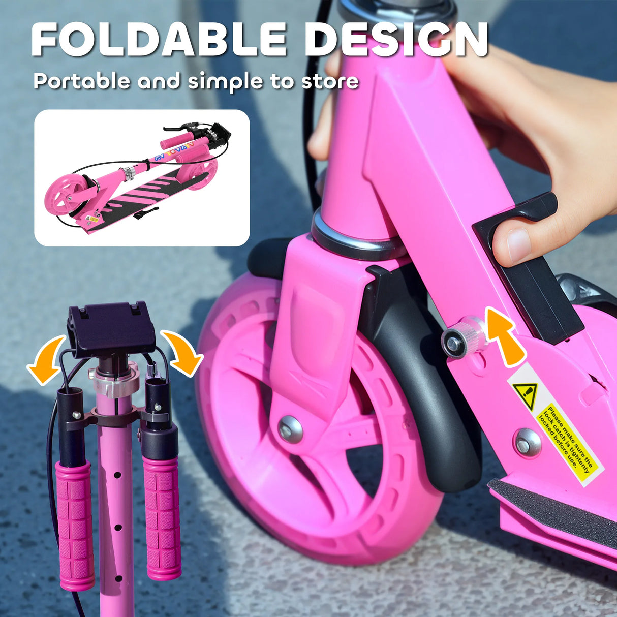 AIYAPLAY Scooter for Kids Aged 3-8 Years, with Adjustable Handle, Two Light Up Wheels, Handbrake, Rear Brake, Pink
