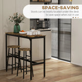HOMCOM 3 Piece Bar Table Set with 2 Stools, Industrial Bar Table and Stool Set, Dining Table and Chair Set, Rustic Brown
