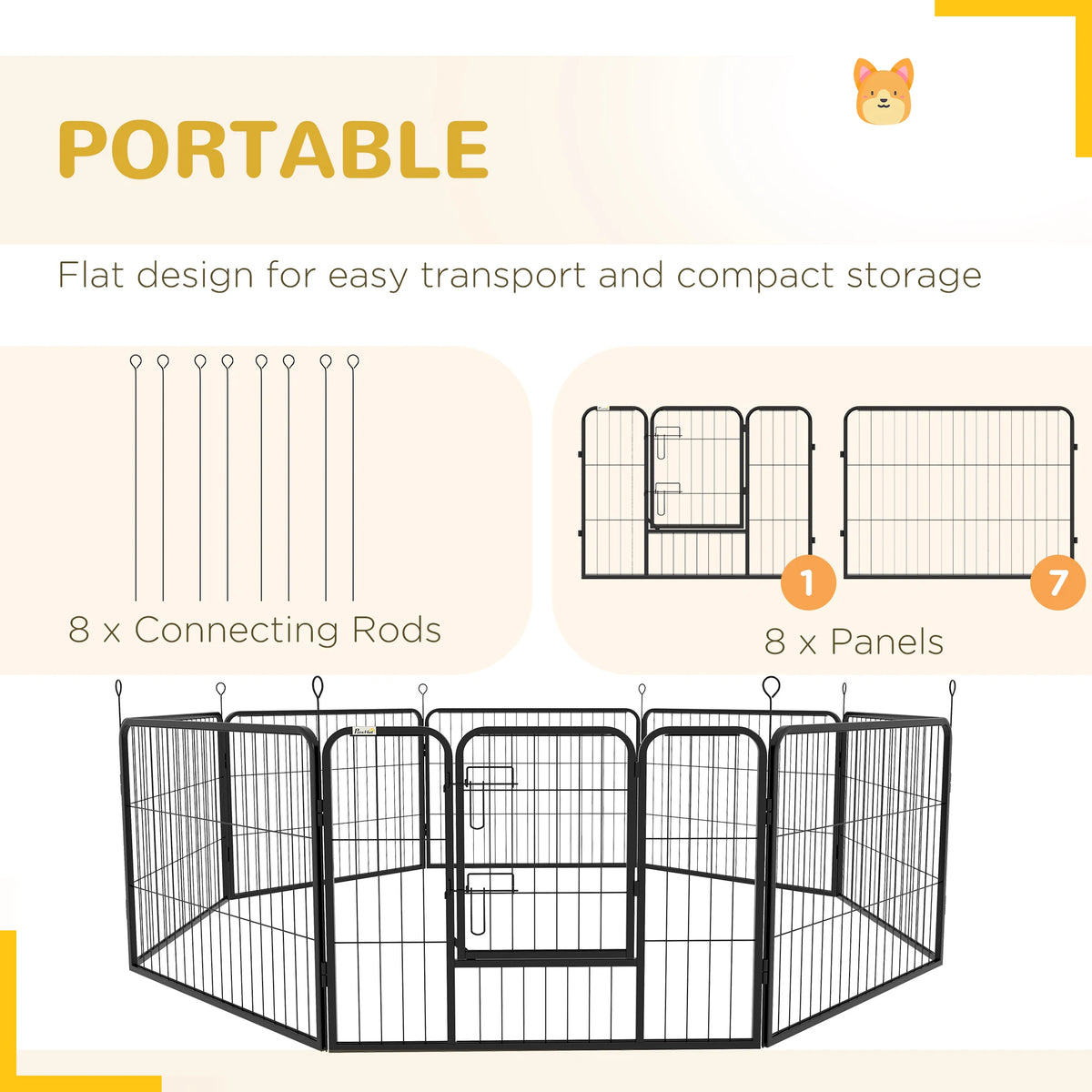 PawHut Steel 8 Panel Dog pen Pet Puppy PlayPen Grey