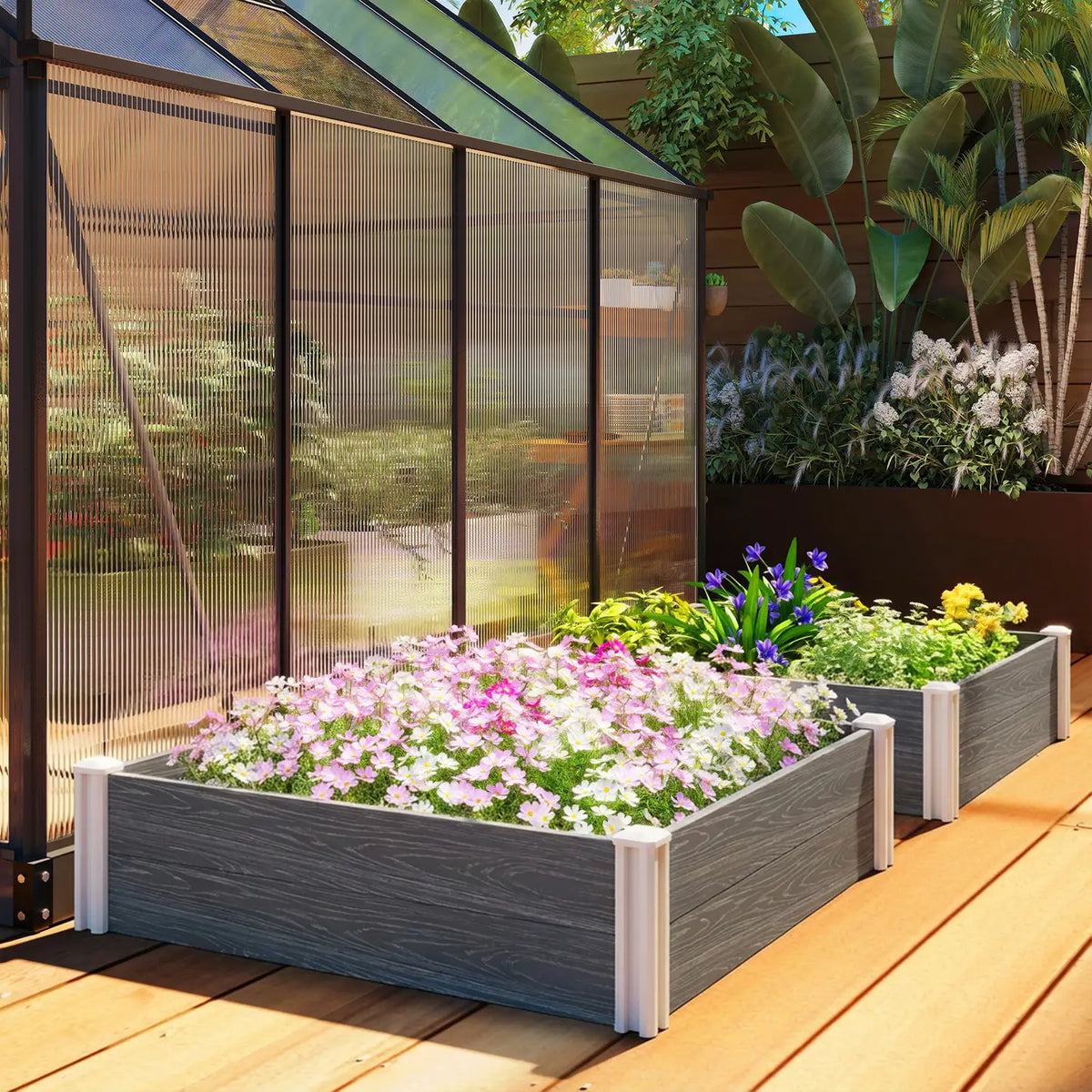 Outsunny Vinyl Raised Garden Bed Kit, 3 x 3 x 1ft Modular Elevated Garden Box with Slotting Legs and Open Bottom, Dark Grey