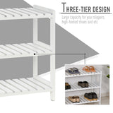 HOMCOM 3-Tier Shoe Rack Wood Frame Slatted Shelves Spacious Open Hygienic Storage Home Hallway Furniture Family Guests 70L x 26W x 57.5H cm - White