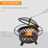 Outsunny 2-in-1 Outdoor Fire Pit with BBQ Grill, Patio Heater Log Wood Charcoal Burner, Firepit Bowl with Spark Screen Cover, Poker for Backyard Bonfire