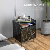 HOMCOM Elegant Bedside with Storage - Black/Gold Tone