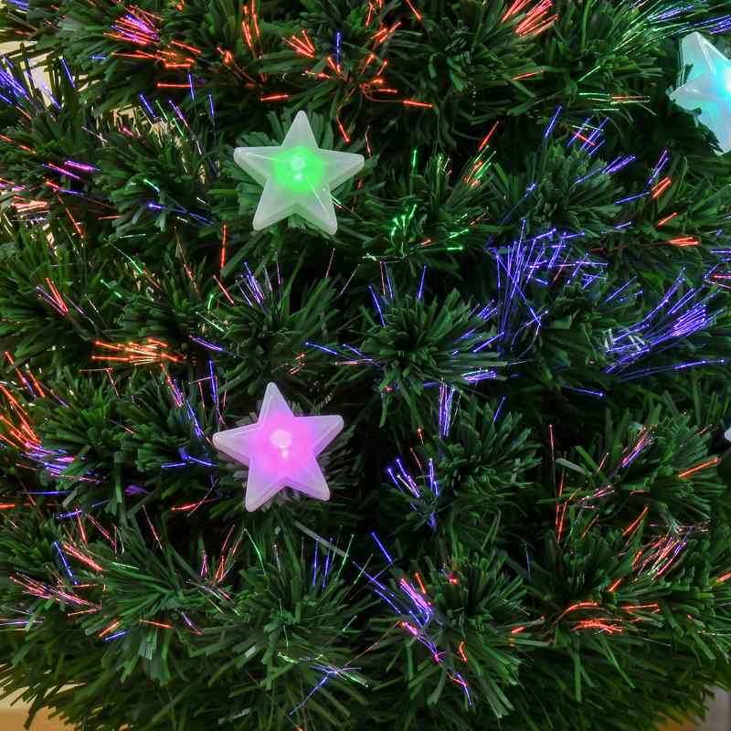 HOMCOM 4FT Prelit Artificial Christmas Tree Fibre Optic Star LED Light Holiday Home Xmas Decoration with LED Light for Indoor Party, Green