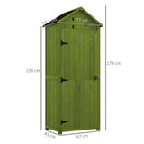 Outsunny Small Shed, Tall Slim Wooden Garden Shed with 3 Removable Shelves and Roof Hatch, Compact Outdoor Tool Storage Cabinet with Asphalt Roof and Door Latch, 77 x 54.2 x 179 cm, Green