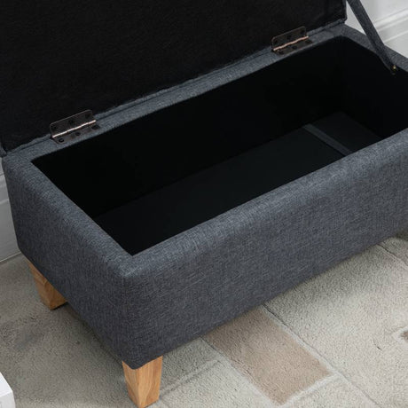 HOMCOM Linen Storage Ottoman Padded Footstool with Rubberwood Legs Ideal for Bed End, Shoe Bench, Seating, Dark Grey