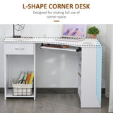 HOMCOM L-Shaped Corner Computer Desk w/ 2 Shelves Wide Worktop Keyboard Tray Drawer & CPU Stand Home Office Study Bedroom Furniture White