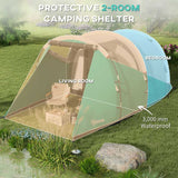 Outsunny Three-Man, 3000mm Water-Resistant Two-Room Tunnel Tent - Green