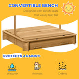 Outsunny Wooden Sandpit with Adjustable Canopy Light Brown