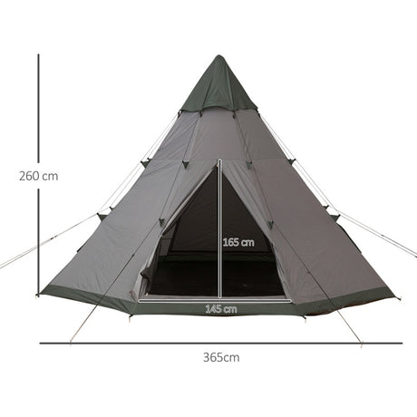 Outsunny 6 Men Tipi Tent, Camping Tent, Teepee Family Tent with Mesh Windows, Sewn-in Tent Floor, Two Doors and Carry Bag, Easy Set Up, for Hiking Picnics Outdoor Night, Gray