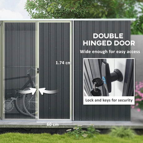 Outsunny 11 x 5.6ft Galvanised Steel Garden Shed, Metal Shed, Garden Storage Shed with Lockable Doors and Gloves for Outdoor Patio, Garden, Grey