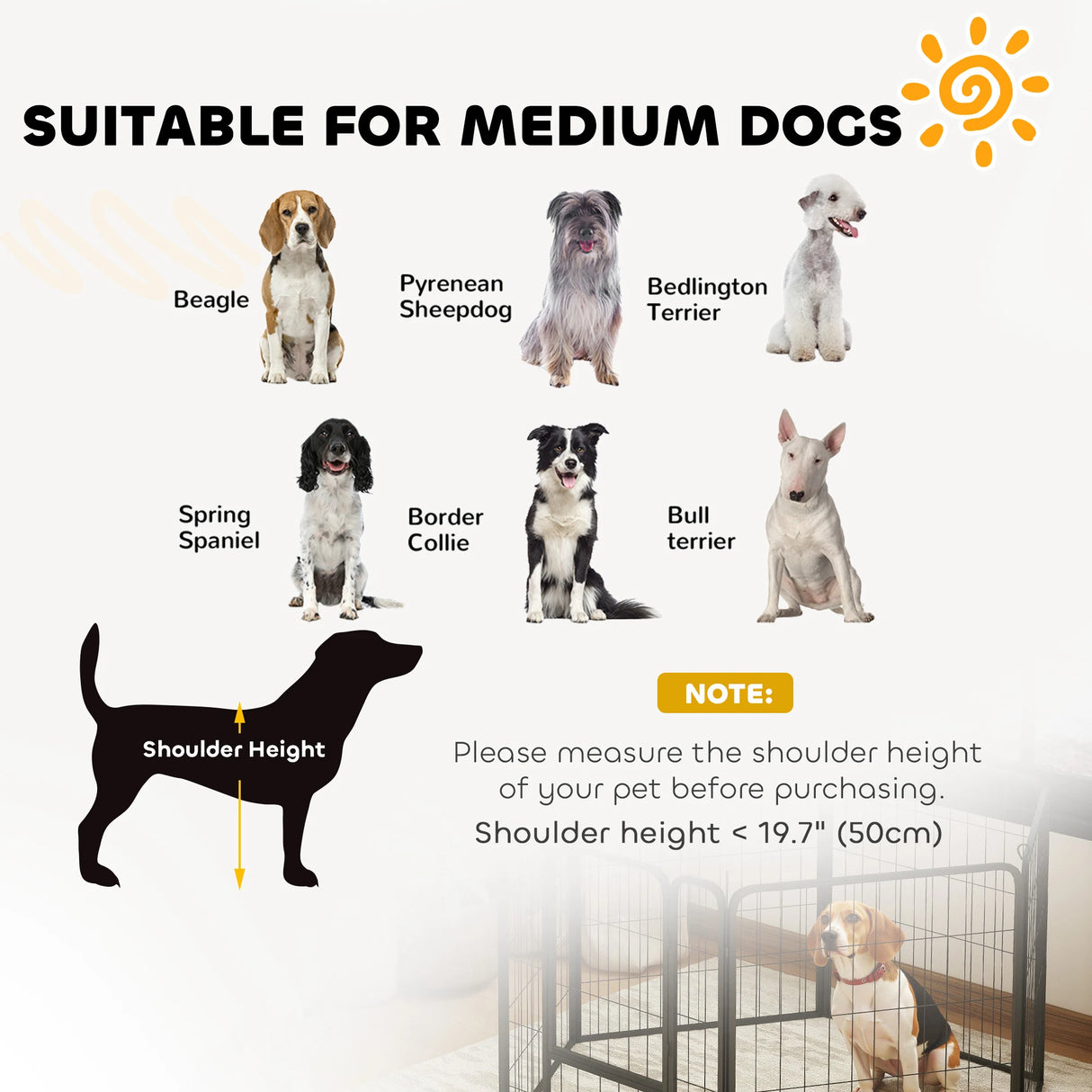 PawHut Six-Panel Dog Playpen with Door, for Medium Dogs, Indoors, Outdoors, 80cm Tall, Black