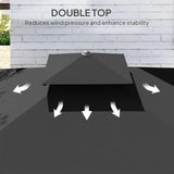 Outsunny 2.5m Cantilever Parasol with Easy Lever, Square Double Top Garden Parasol Umbrella with Ruffles and Cross Base, Overhanging Outdoor Sun Shades, Black