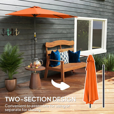 Outsunny Half Round Parasol Umbrella - Orange