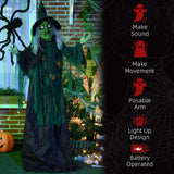 HOMCOM 6ft Halloween Witch Decoration, Outdoor Activated Prop with Light Up Eyes Magical Heart, Sound Activated