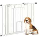 PawHut Pressure Fit Stair Dog Gate w/ Small Cat Door, Automatic Closing Door, Double Locking, for 74-100cm Openings - White