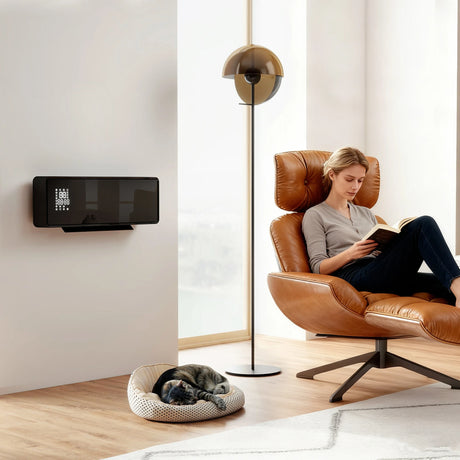 HOMCOM 2000W Ceramic Electric Heater with Fan, Adjustable Thermostat, Wall Mounted - Black